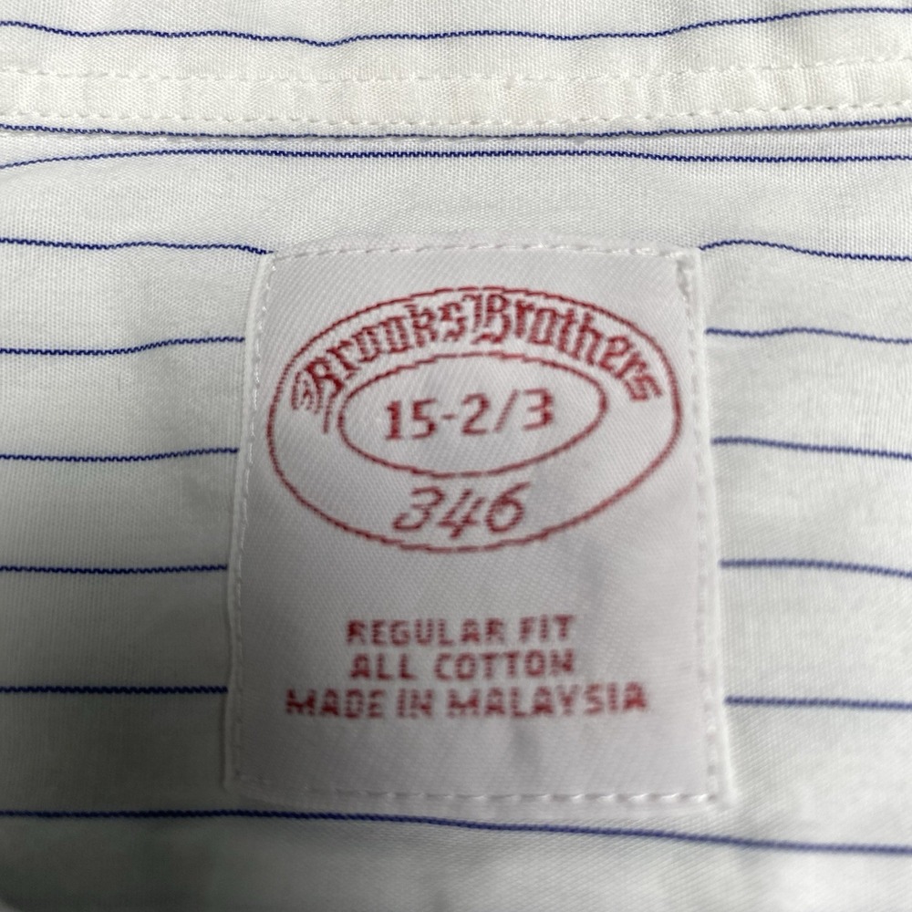 Brooks Brothers 346 Shirt 15 2 3 L/S Button Up Regular Fit White Striped - Picture 7 of 8